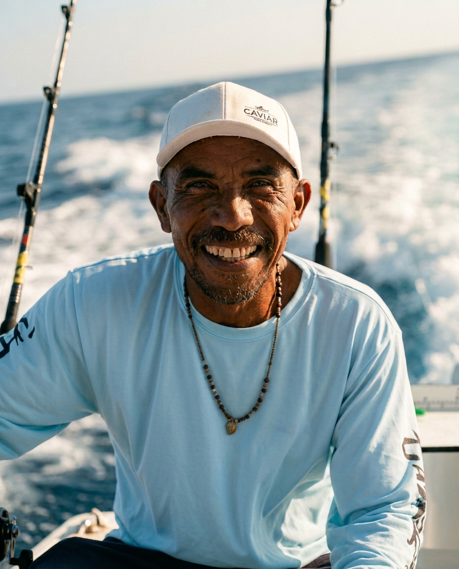 Captain Mario at the helm off Zihuatanejo